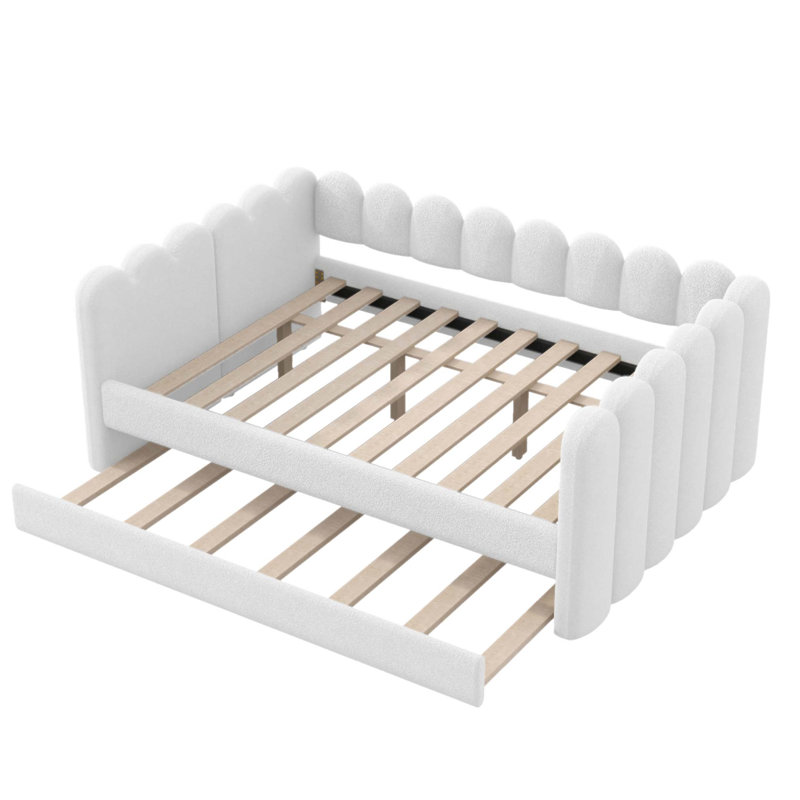 Lit de jour rembourré luxueux avec lit gigogne, conception courbée élégante pour une vie moderne et peu encombrante (sans matelas)
