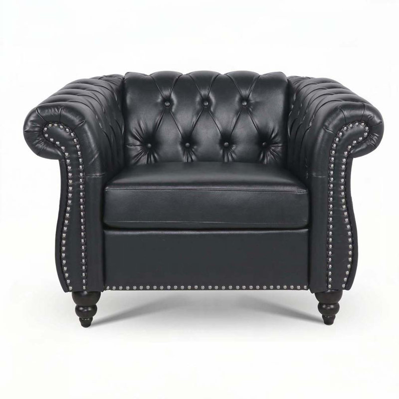 Rolled Arms Sofa Chair,Armchair, Black, Black Faux Leather Duplicate