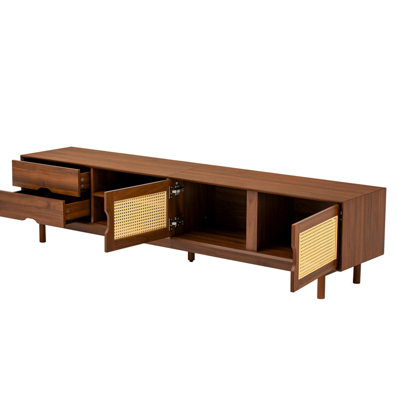 Console multimédia avec pieds avant et en bois massif, 78 pouces pour un maximum de 85 téléviseurs, meuble télé compatible avec le salon Modern Entertainment Solution, portes idéales