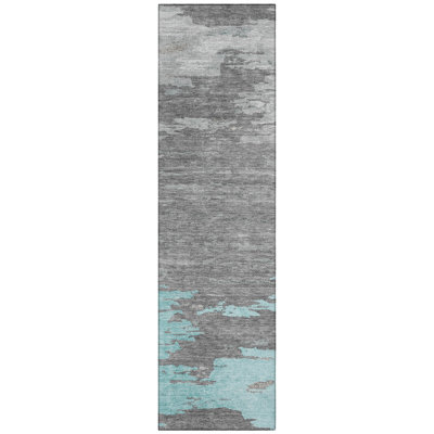 Machine Washable Indoor/Outdoor Xhevrie Teal Rug