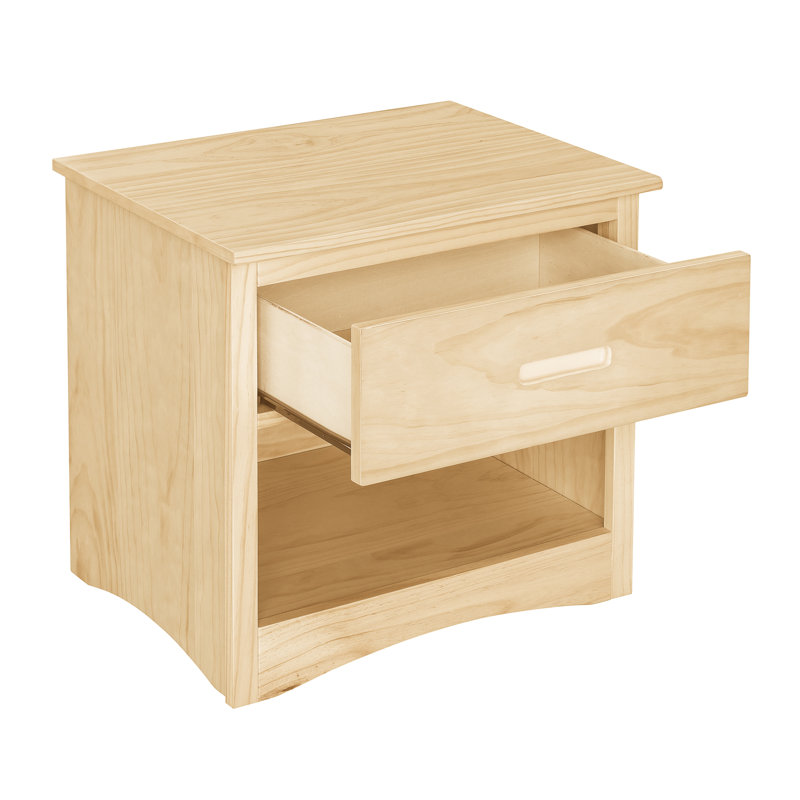 Table de chevet contemporaine en pin naturel avec tiroir et tablette de rangement ouverte - Table de chevet en bois pour chambre à coucher | Idée de cadeau
