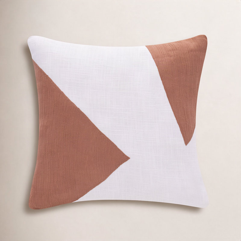 Housse de coussin décorative en coton fait main, bloc de coloriage moderne Auburn, Brun / Blanc, Carré 20 po, polyester