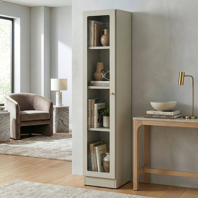 Armoire en métal blanc 71 po avec porte transparente Avis, gris