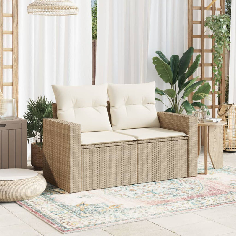  Garden Sofa Beige PE Rattan, Powder-Coated Steel, Polyester Medium