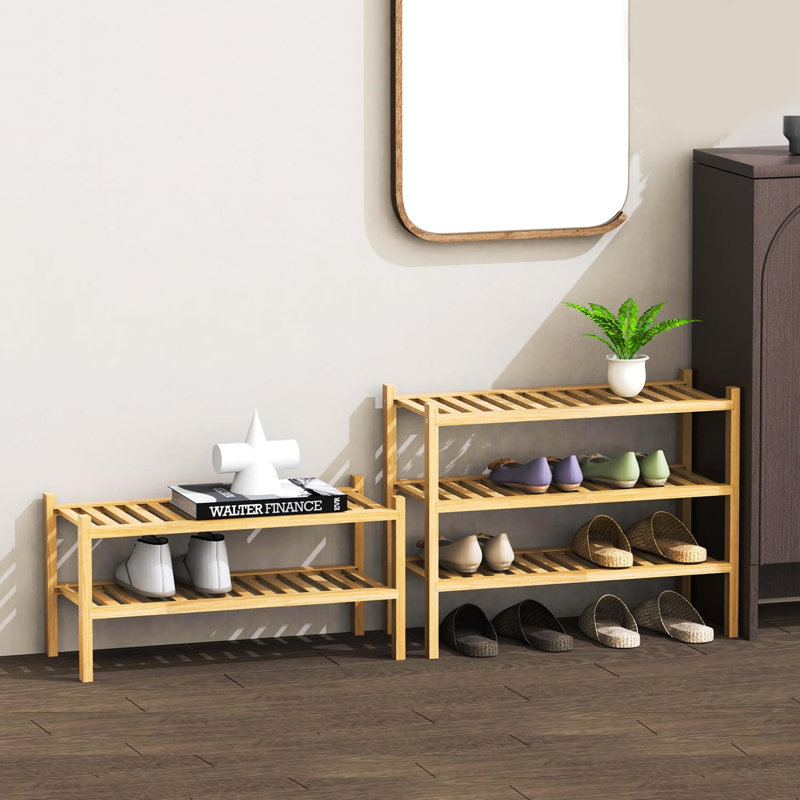 12 Pair Stackable Shoe Rack, Natural Wood
