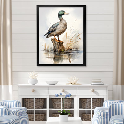 Minimalist Mallard Duck at the pond II - Duck Framed Wall Art