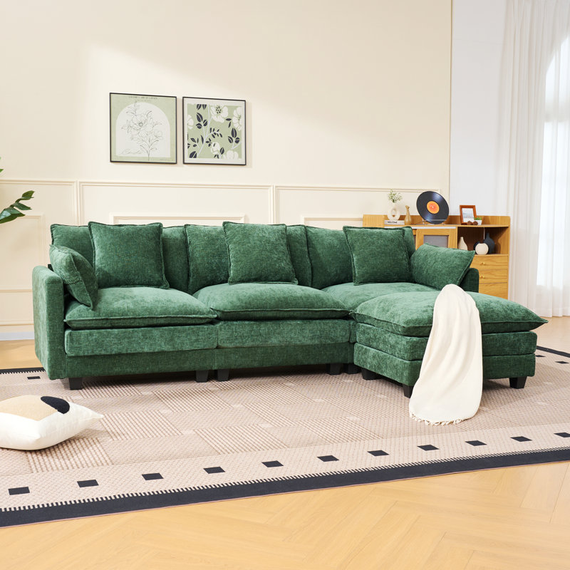 Canapé modulaire à 3 places avec repose-pieds de rangement pour espaces de vie, Vert foncé