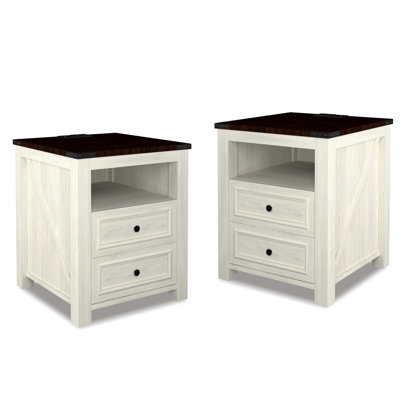 Tables de chevet avec station de charge, table de chevet rustique de 18 pouces avec 2 tiroirs de rangement et tablette ouverte