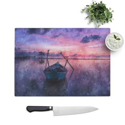 Rowing Boat at Sunset Painting Chopping Board