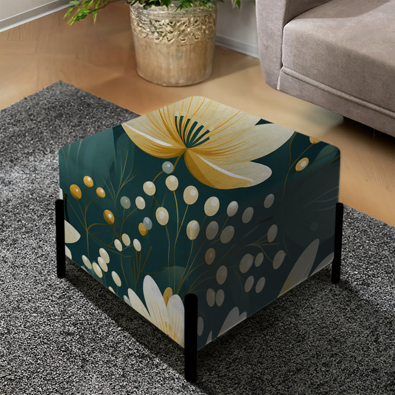 Vintage Romance Green Marvel Blooms I - Floral Square Ottoman