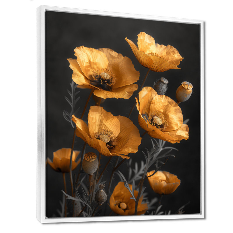 Or noir rétro Glamour Poppies - coquelicots, impression d'art mural, H 32 po x l 24 po x P 1 po