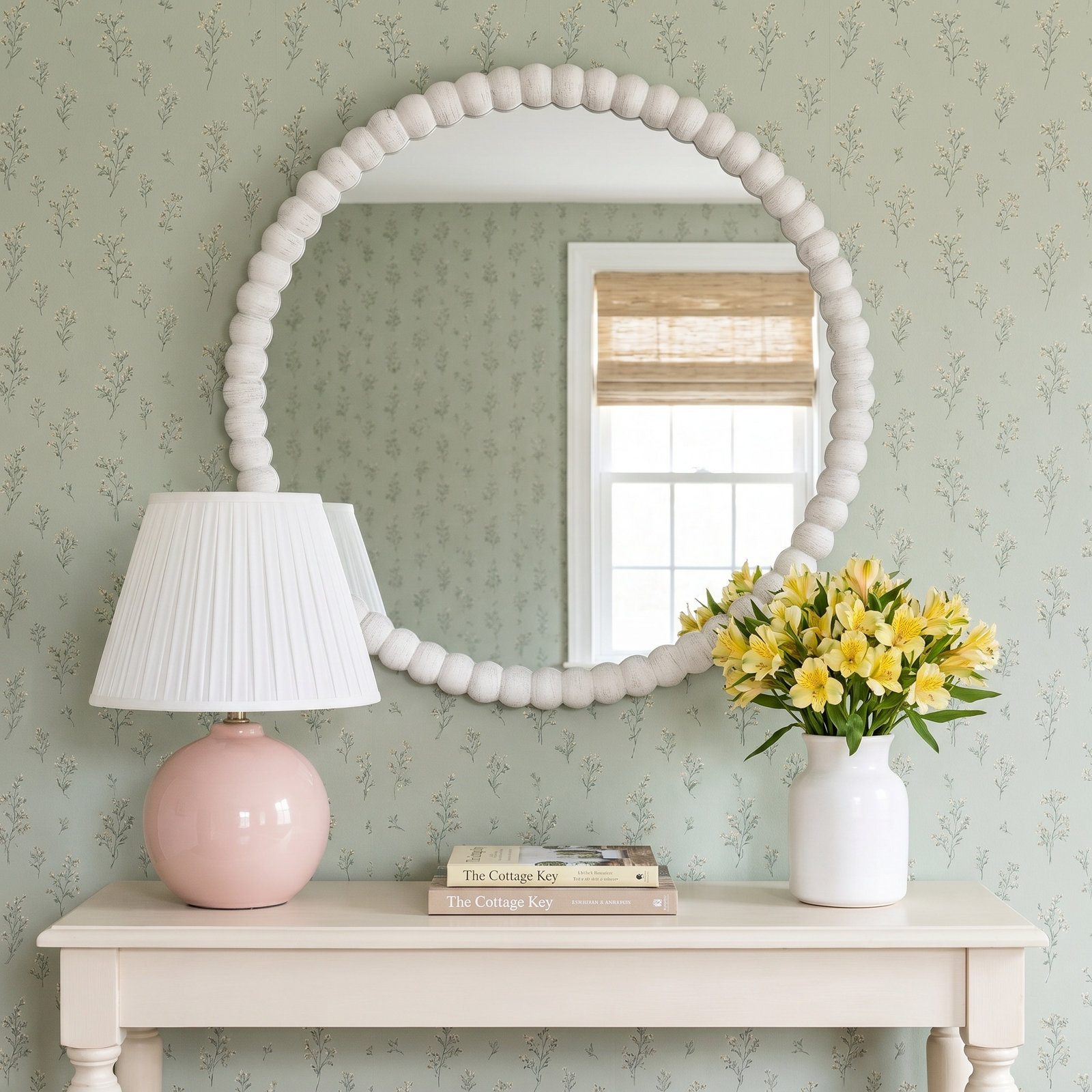 28" Pine Accent Mirror, White, 28" x 28"