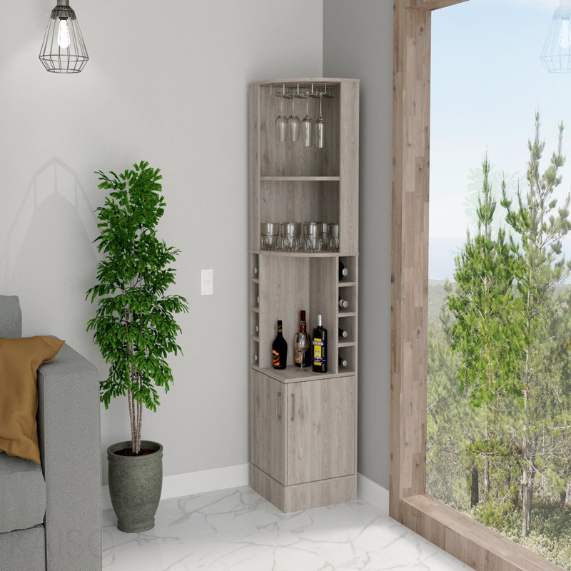 8-Bottle 2-Shelf Bar Storage Cabinet, Gray