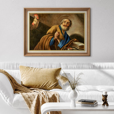 Saint Pierre avec coq, œuvre d'art classique, images de bureau, impression sur toile encadrée