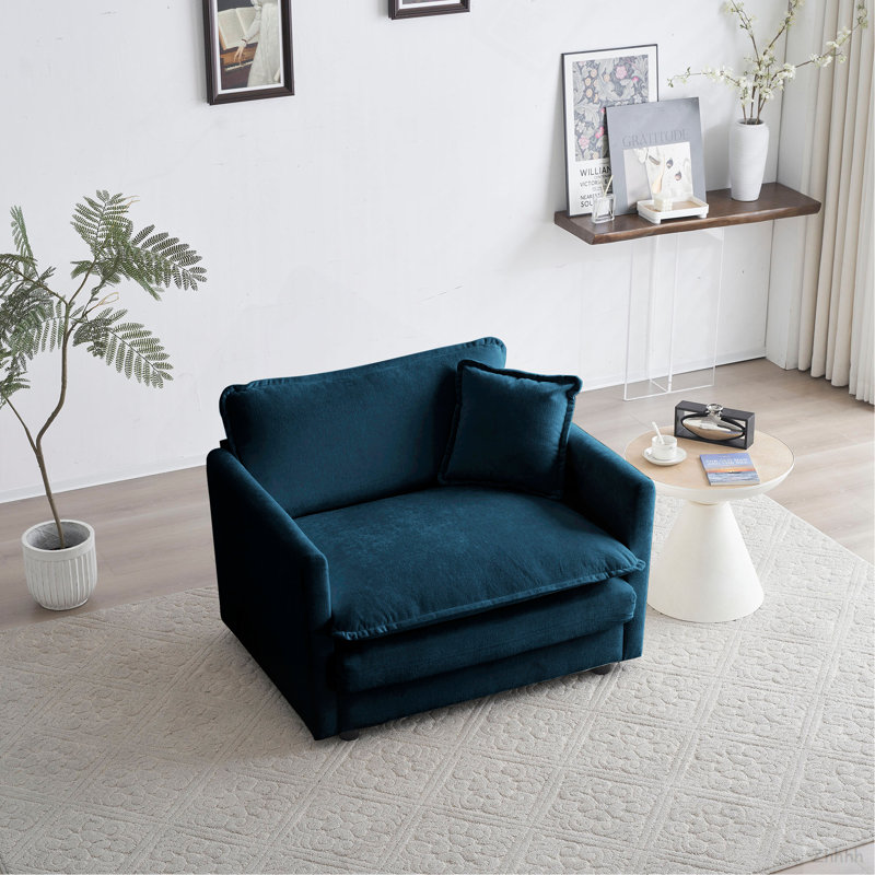 Fauteuil de lecture Comfy, 41.4" W, Blue Chenille, Dark Brown