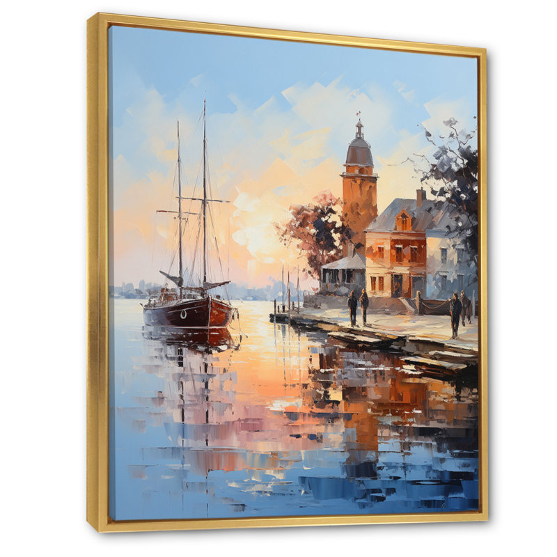 Lavincent Pier and Dock Impressionist II, reproduction d'art sur toile, Cadre flottant doré, H 44 po x l 34 po x P 1,5 po