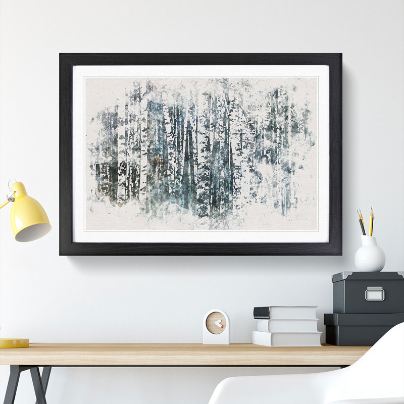 A Birch Tree Forest - Picture Frame Painting Print, 24cm H x 33cm W x 2cm D, Black Framed
