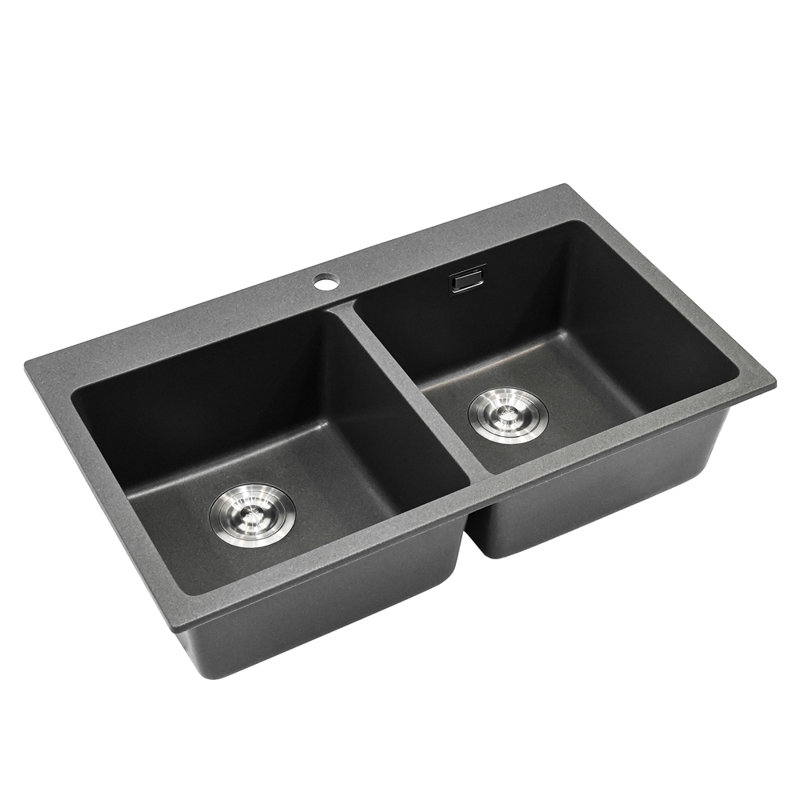 Belfry Kitchen Diedre 490mm W Double Bowl Quartz Undermount Kitchen Sink