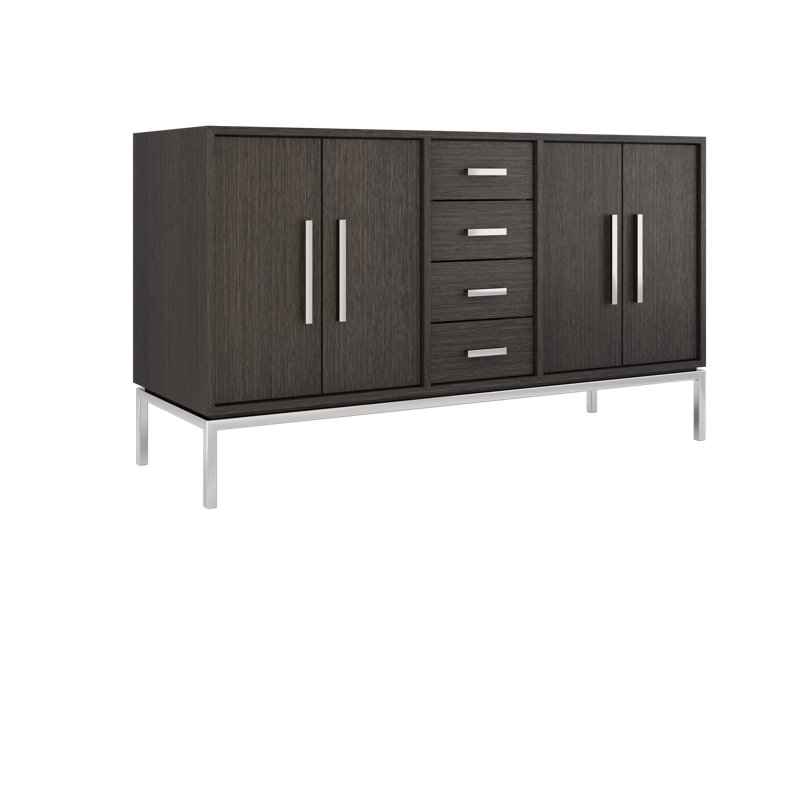 Rift White Oak Double Bath Vanity, Gray Weathered, Polished Chrome, 60"