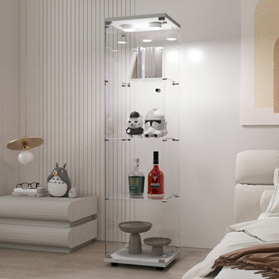 Vitrine en verre trempé, armoire à vin, armoire de rangement, classeur, avec lumière Paipai alimentée par batterie, pieds de plancher réglables, convient aux sols inégaux, peut être placé n'importe où, couleur: blanc, buffet