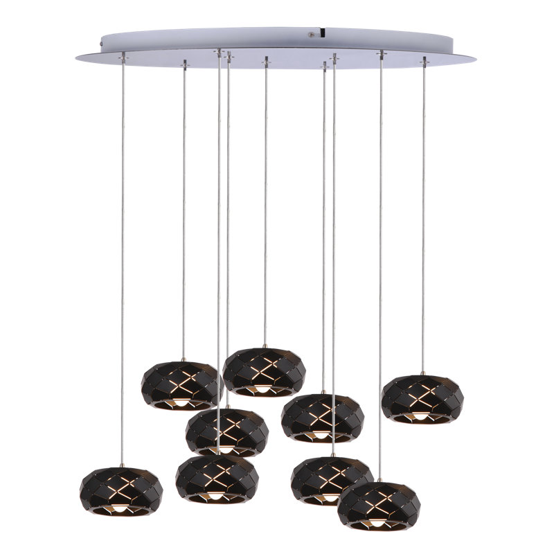 Luminaire suspendu en grappe 9 lumières Bixby, Noir