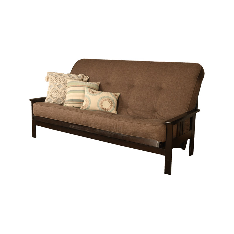 Johnte Queen 86" Futon Frame and Mattress, Espresso, Linen Cocoa, Premium Pocket Coil