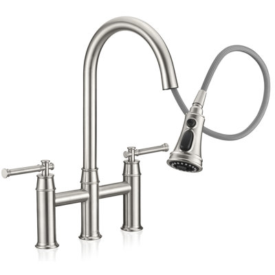 ORLANDO Pull-Down Bridge Kitchen Faucet, Two Handle Kitchen Sink Faucet
