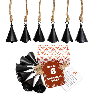 Ensemble d'ornements de Noël - Décoration de Noël rétro pour arbre - Cloches de Noël - Ornements d'arbre de Noël pour les Fêtes - Clochettes rustiques - Ensemble de 6 pièces