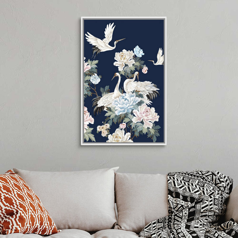 «Pearly White Cranes II» par Eva Watts - reproduction d'art, Toile blanche encadrée, H 38 po x l 26 po x P 1,75 po