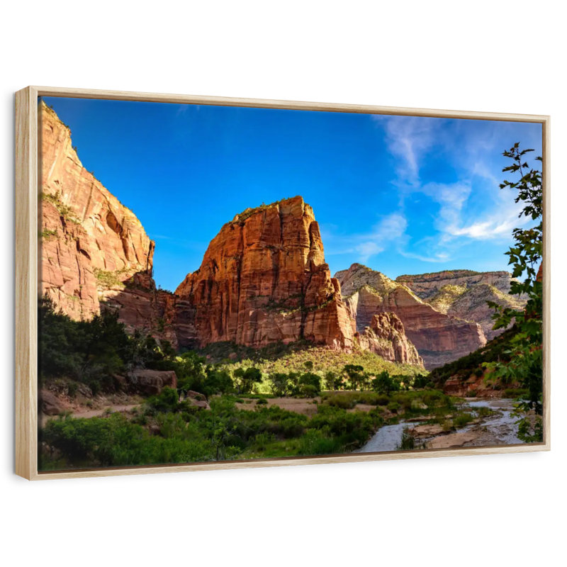 Journée ensoleillée à Angels Landing, H 31 po x l 21 po, Cadre flottant en bois naturel