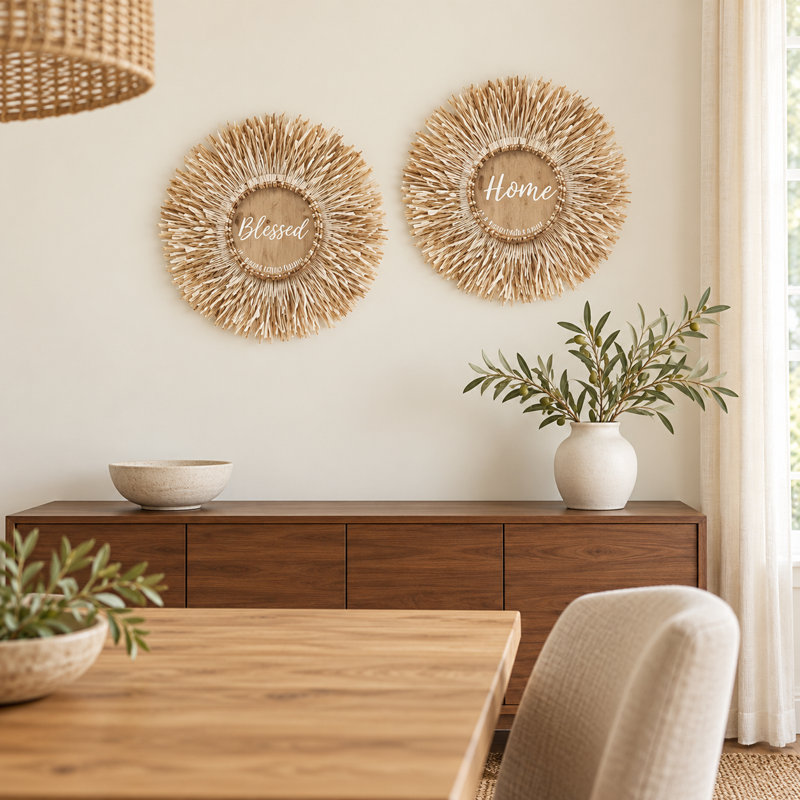 18.5" Rustic Round Wooden Wall Art Decorfor Living Room or Bedroom- Set of 2