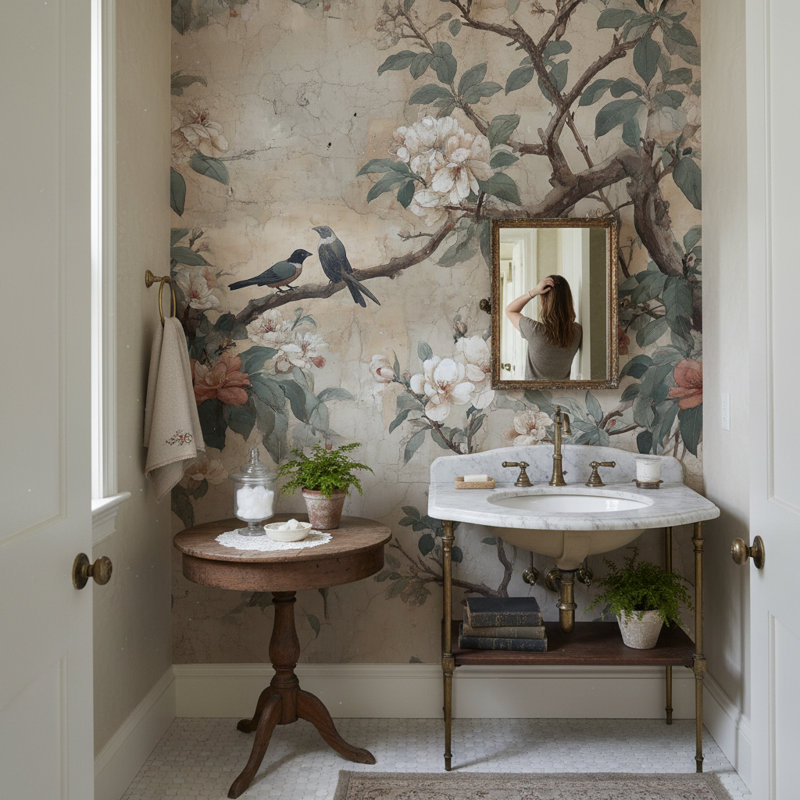 Art mural floral rétro avec oiseaux rétro, l 100 po x L 96 po