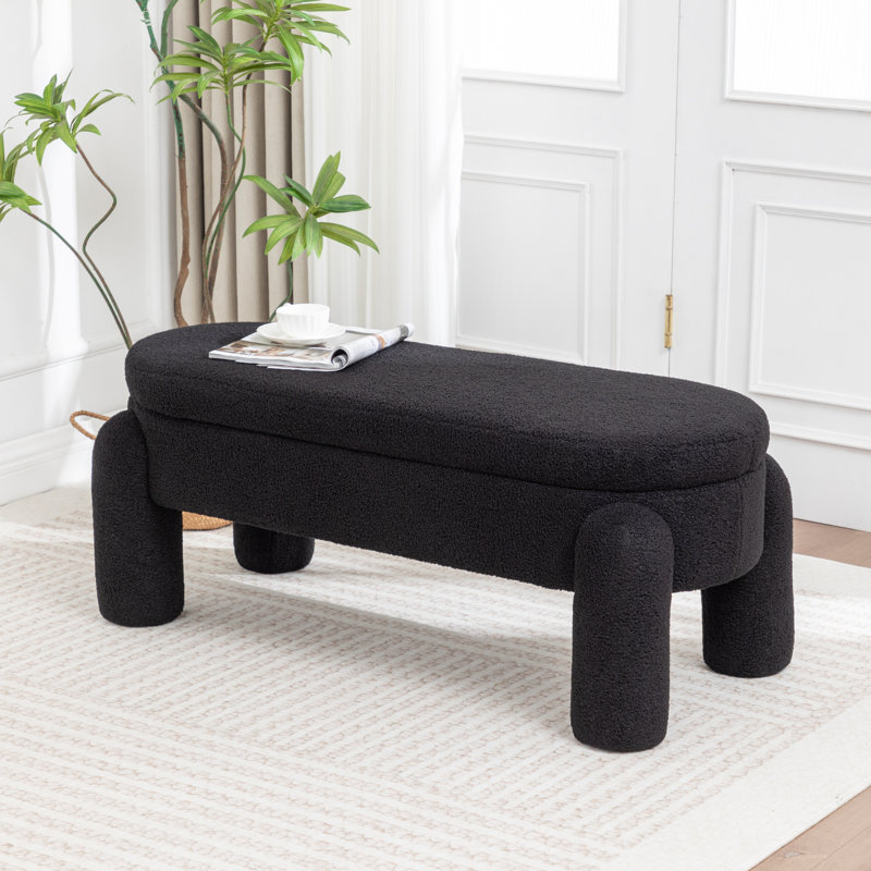 Upholstered Flip Top Storage Bench For End Of Bed, Black