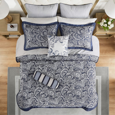 Luxurious 12 Piece Comforter Set With Cotton Bed Sheets In Navy, Complete Queen Bedding Solution For Elegant And Cozy Bedrooms