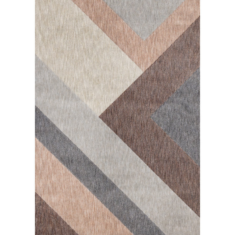 Tapis à motif géométrique gris et beige 5 pi x 8 pi