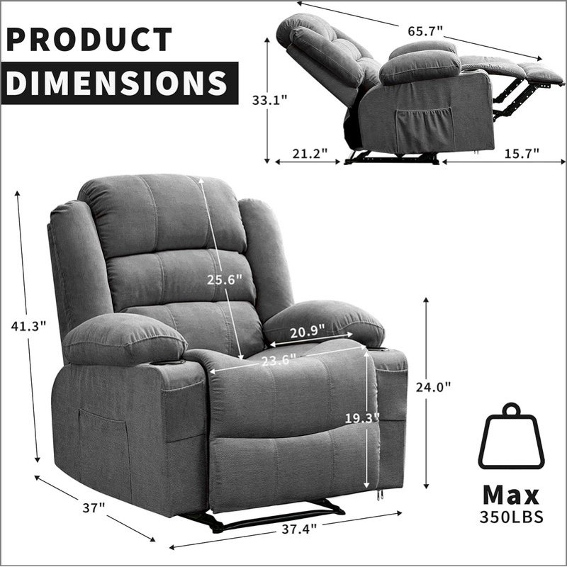 Recliner Chair for Living Room, Accent Chair Nursery Glider Chairs for Adults, Wide Comfy Couch with Side Pockets and Cup Holder, Single Sofa for Bedroom