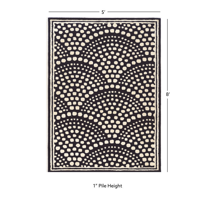 Tapis bleu marine en laine touffeté à la main Arruda, Rectangle de 5 pi x 8 pi