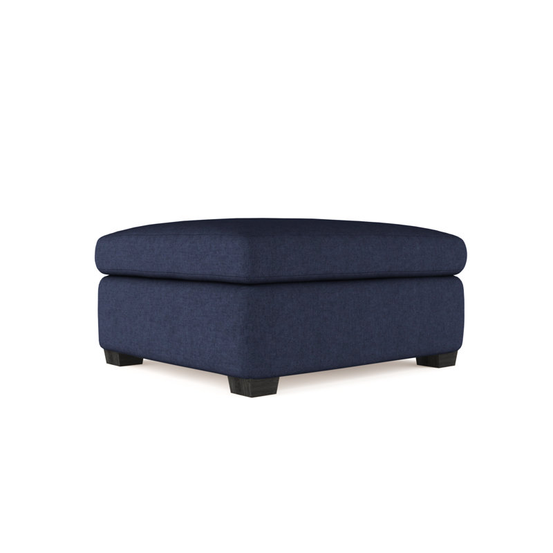 Rivington Ottoman, Plush Velvet Blue Print, Weathered