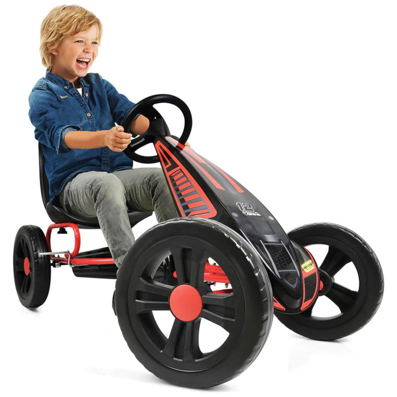Hurricane Red and Black Pedal Go-Kart with Rubber Tires