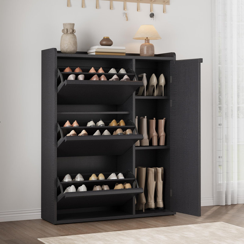 Shoe Cabinet with 2 Flip Drawers, Wooden Shoe Organizer with Adjustable Shelf, Shoe Storage for Entryway, Hidden Shoe Cabinet for Hallway, Living Room