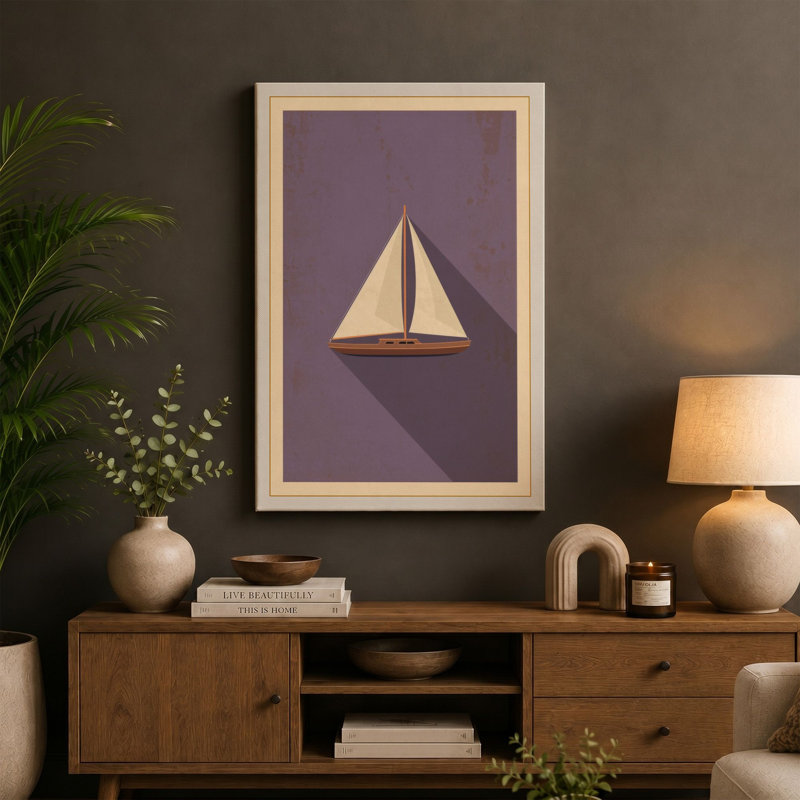 Geometric Sailboat Minimalist - Wrapped Canvas, 24x16 - 61.0 x 40.6 cm, Black Border