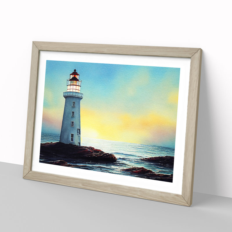 Watercolour Lighthouse Vol.3 1 Piece Single Picture Frame Wall Art, 34cm H x 46cm W x 2cm D, Oak