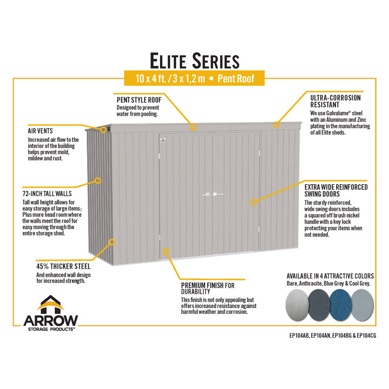 Elite Steel Storage Shed, 10X4, Anthracite