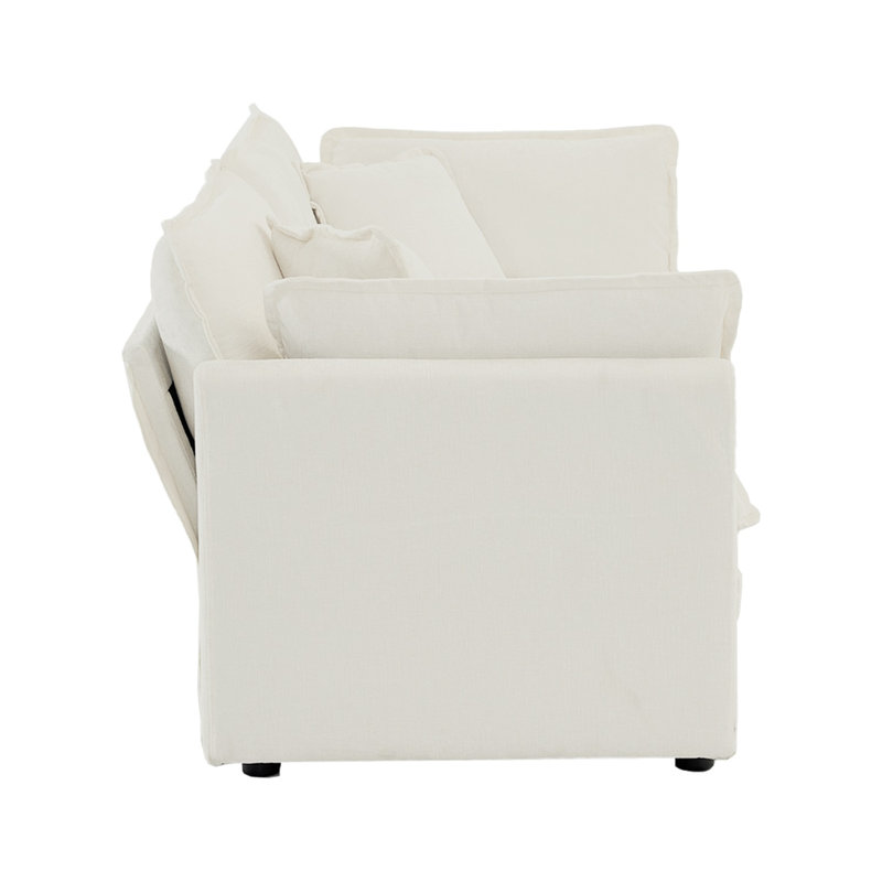 Canapé 2 places avec 4 coussins en chenille blanc