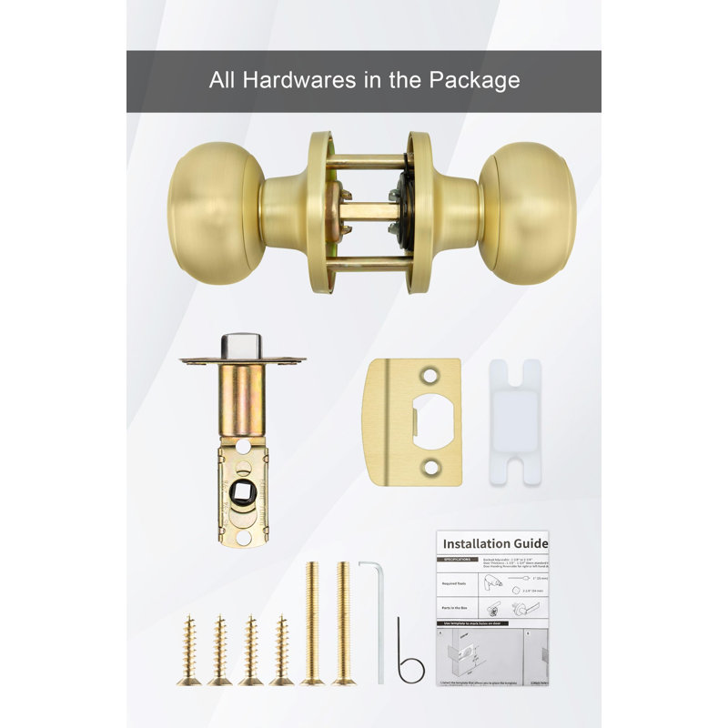 Brushed Brass Keyless Passage Interior Door Knob Handles for Hallway & Closet Doors, 1 Pack, Or brossé
