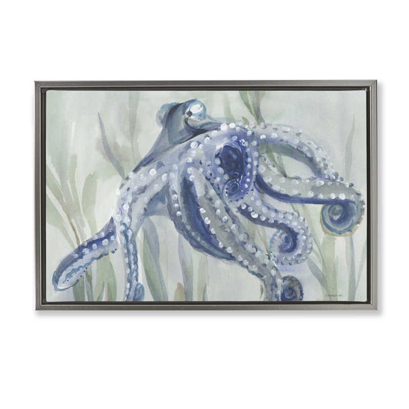 Toile flottante encadrée «Deep Dweller Octopus» par Danhui Nai, Cadre flottant gris lustré, H 21 po x l 31 po