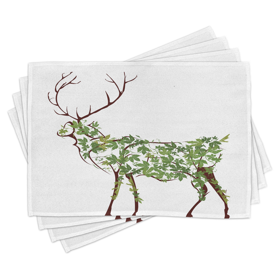 Platzdeckchen 4er Set, Garden Deer Celebration, Grün Braun Weiß