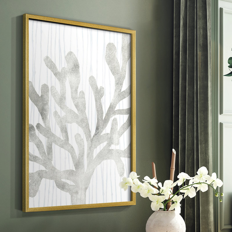 «Quiet Coral II», reproduction encadrée - bois massif, Encadrement doré, H 14 po x l 11 po