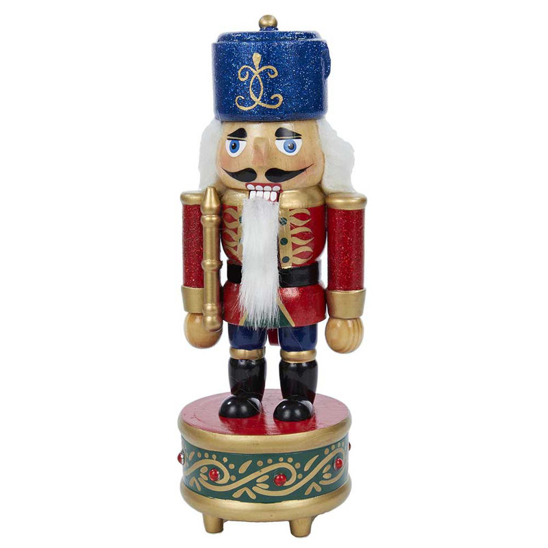 Kurt Adler Wooden Wind-Up Musical Nutcrackers, Soldier, Festive Red, Gold & Blue Design, 8.5in