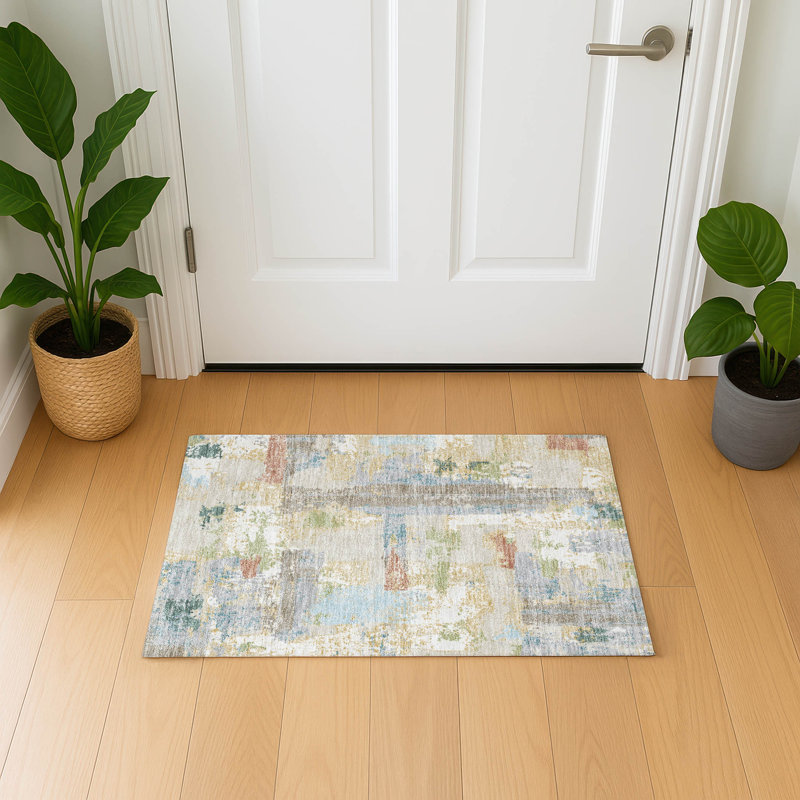 Premium Machine Washable Mayfield AMF2212 abstract Rug, 1'8" x 2'6", Beige